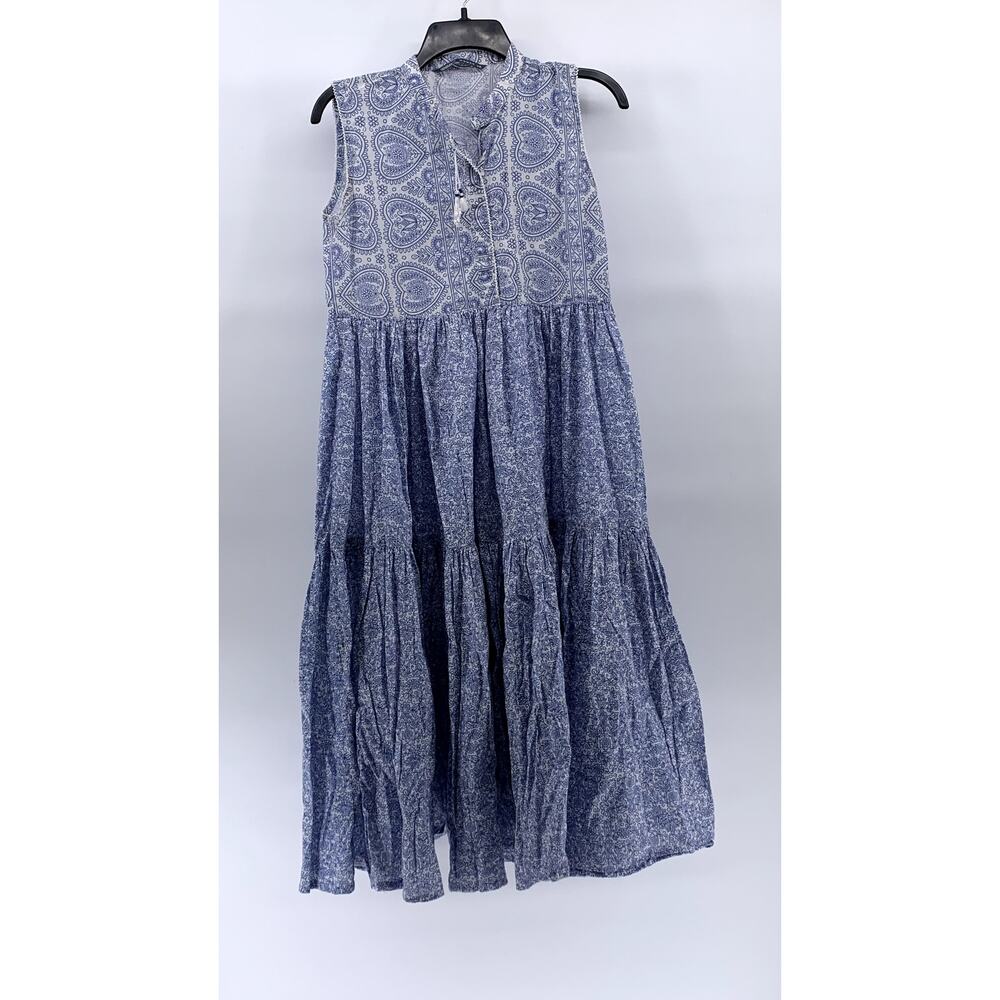 GENERATION Women's Blue-White Printed Sleeveless A-Line Midi Dress SZ 8